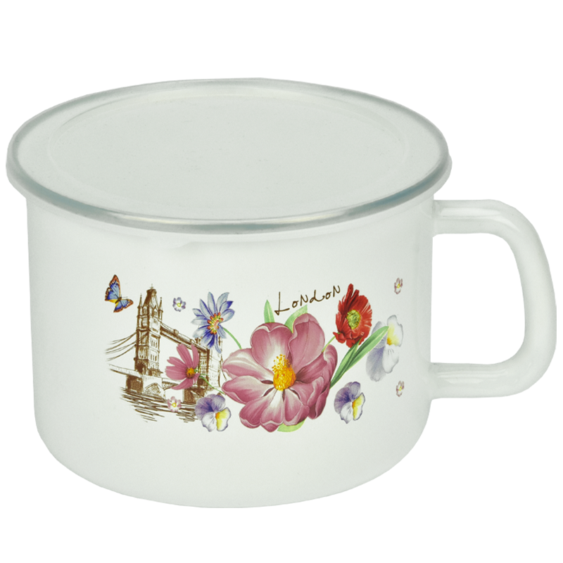 KUBEK DO MLEKA EMALIOWANY KWIATY 16CM FLD-L0042***