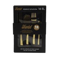 KPL. 16SZT SZTUĆCÓW STALOWYCH ZŁOTE TWIST