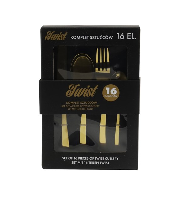 KPL. 16SZT SZTUĆCÓW STALOWYCH ZŁOTE TWIST