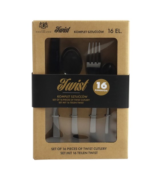 KPL. 16SZT SZTUĆCÓW STALOWYCH CZARNE TWIST
