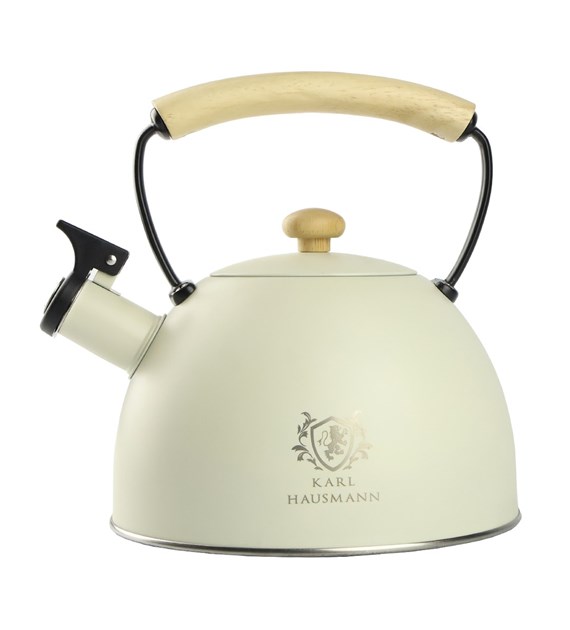 CZAJNIK STALOWY Z DREWNIANĄ RĄCZKĄ KREM -GS-04567C