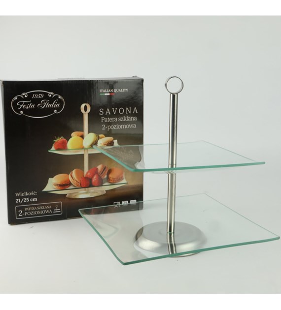 PATERA SZKLANA 2 POZIOM. KWADRAT 21-25CM SAVONA