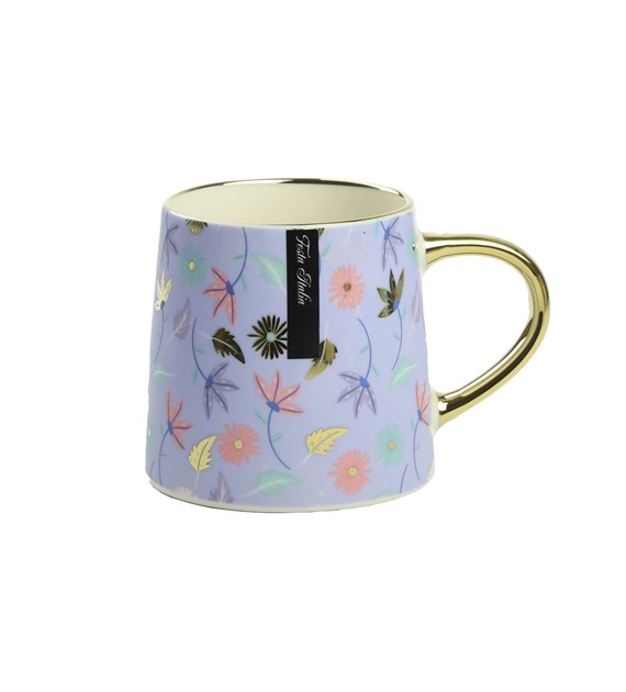 KUBEK PORCEL. 400ML ZŁOTY/BŁĘKIT KWIATY PL24002BL