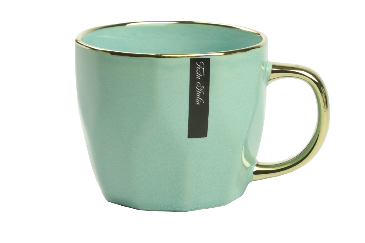 KUBEK PORCELANOWY 400ML ZŁOTY/MIĘTOWY PL24003M