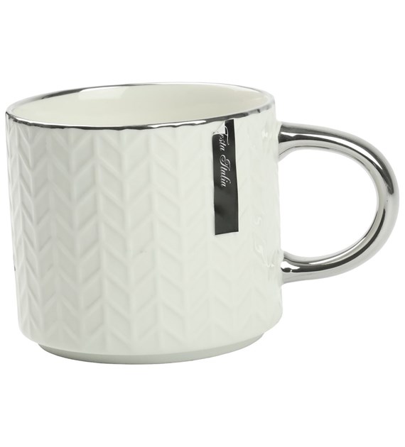 KUBEK PORCELANOWY 470ML SREBRNY/BIAŁY PL24005B