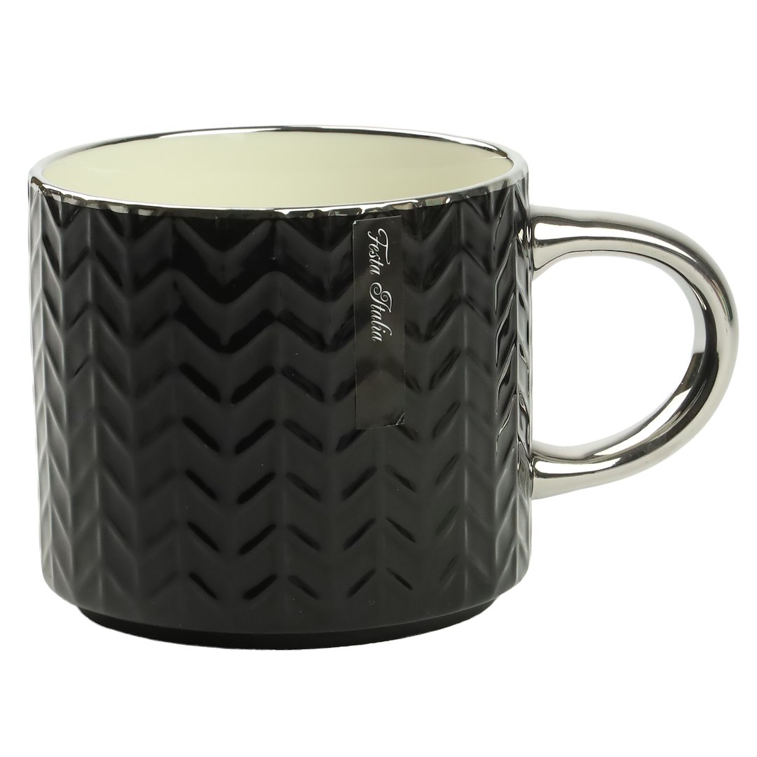 KUBEK PORCELANOWY 470ML SREBRNY/CZARNY PL24005C