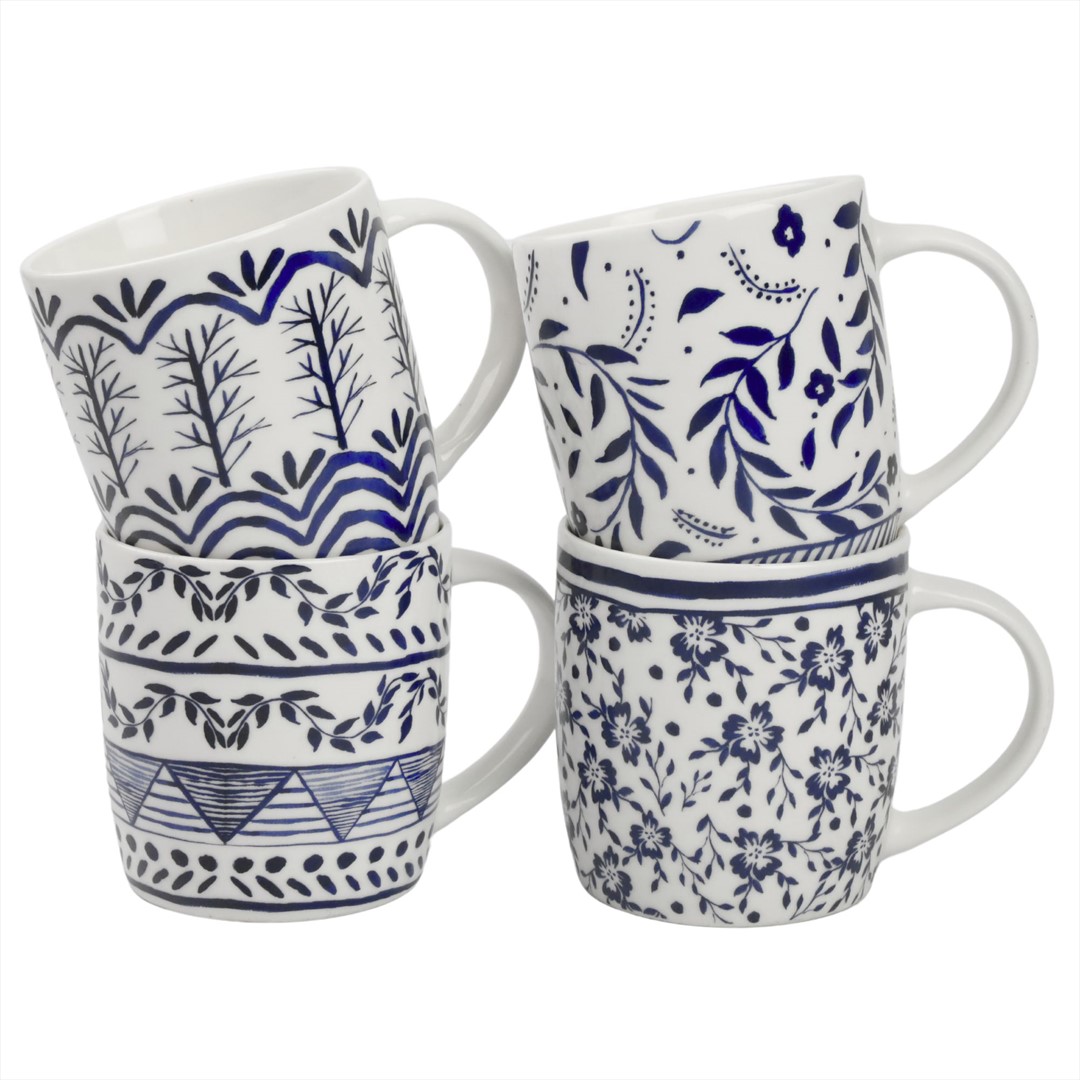KUBEK PORCELANOWY 350ML LIŚCIE NIEBIESKIE F013
