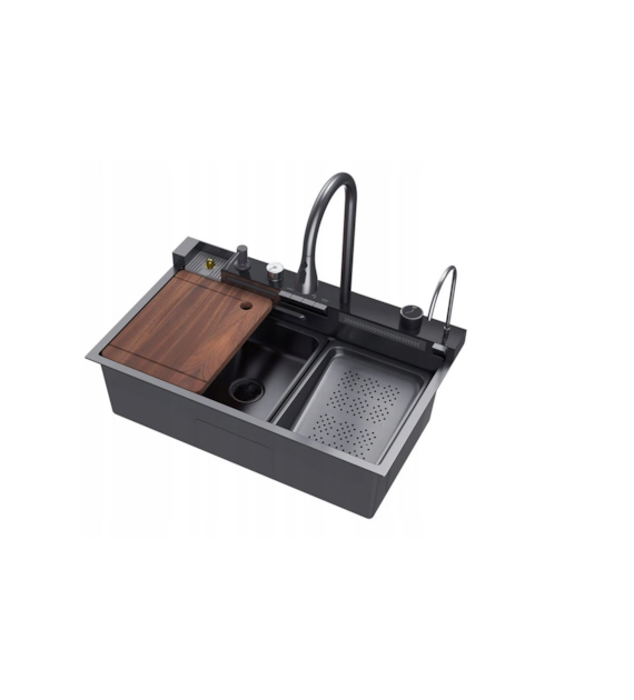 ZLEW JEDNOKOM.BLACK  Z WODOSPADOWĄ BAT.  LS7545FB4