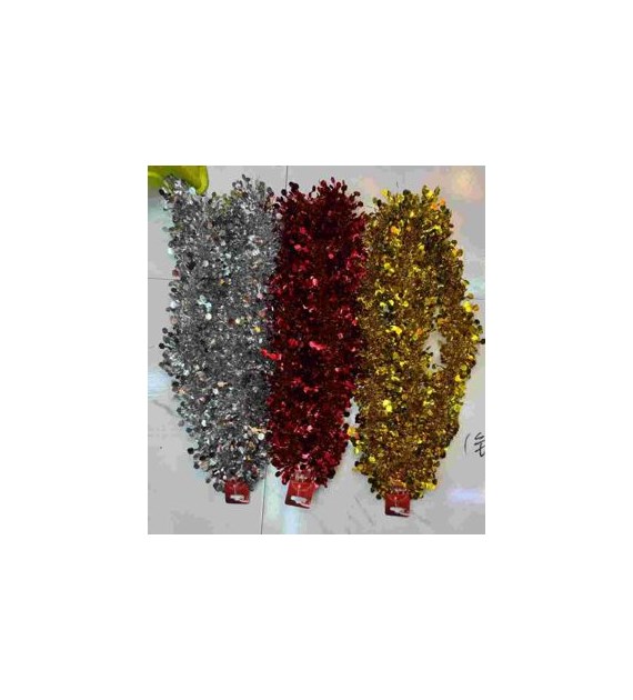 ŁAŃCUCH CHOINKOWY SREBRNY 9CM DŁ. 2M 25KC925