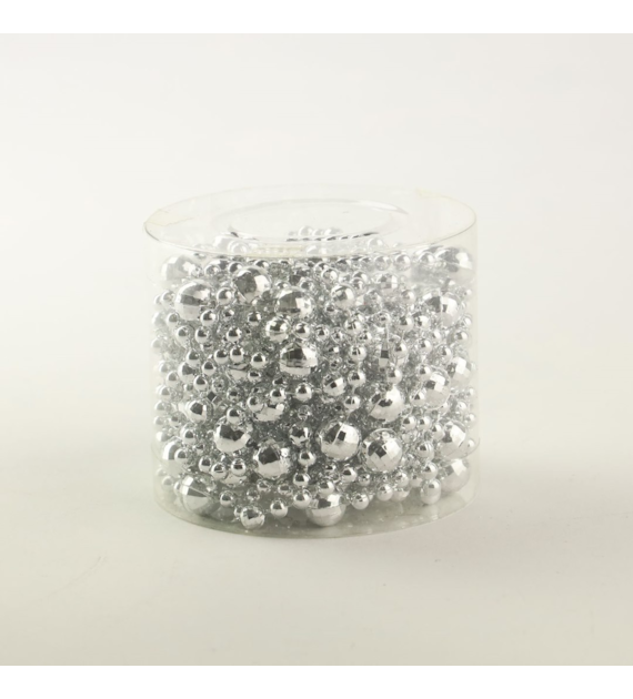 ŁAŃCUCH CHOINKOWY KORALIKI SREBRNY 5M 25KC883