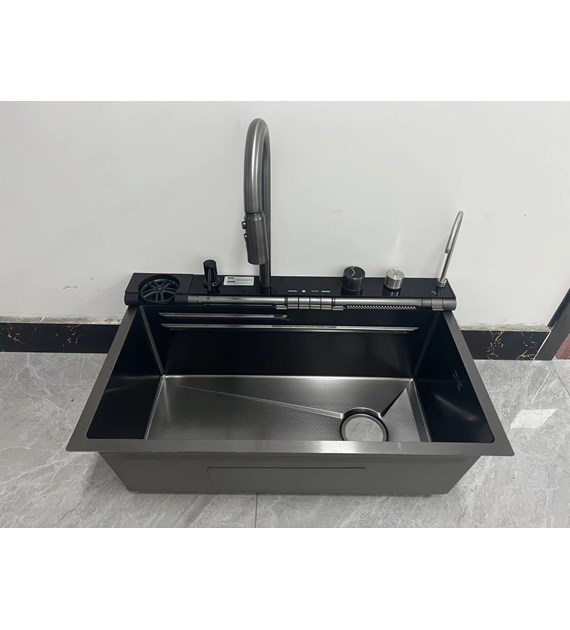 ZLEW JEDNOKOM.BLACK  Z WODOSPADOWĄ BAT.  LS7545FB7