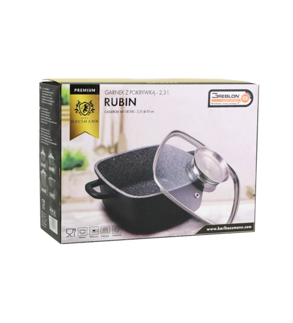GARNEK GRANITOWY KWADRATOWY 2,3L 20X9CM KH5 RUBIN