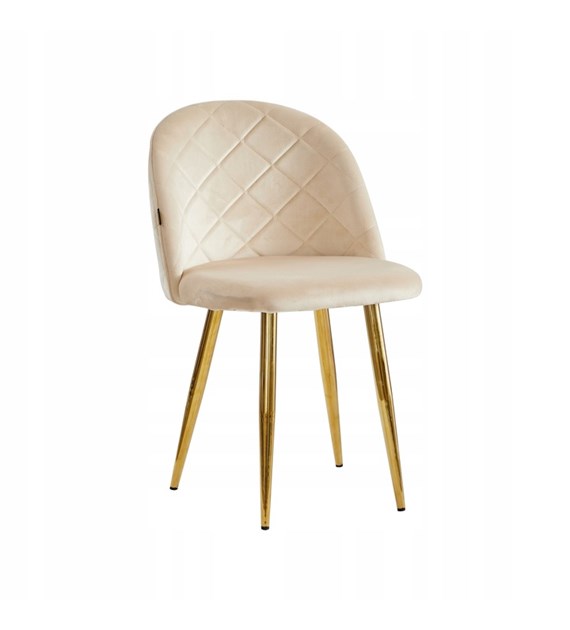 KRZESŁO TAPICEROWANE GLAMOUR KREMOWE ZŁOTE NOGI DC
