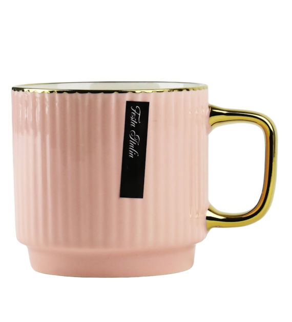KUBEK PORCELANOWY 320ML ZŁOTY/RÓŻ PL24010R