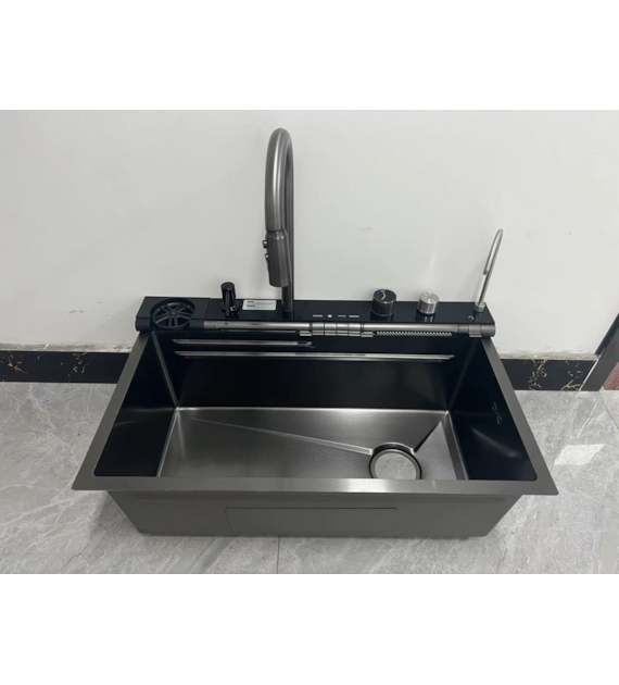 ZLEW JEDNOKOM.BLACK  Z WODOSPADOWĄ BAT.  LS7545FB7