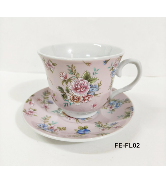 KPL. 2 FILIŻANEK ZE SPODKIEM 250ML FIORE FE-FL02