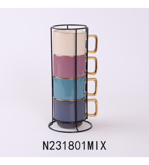 ZESTAW KUBKÓW 320ML 4SZT NA STOJAKU N231801