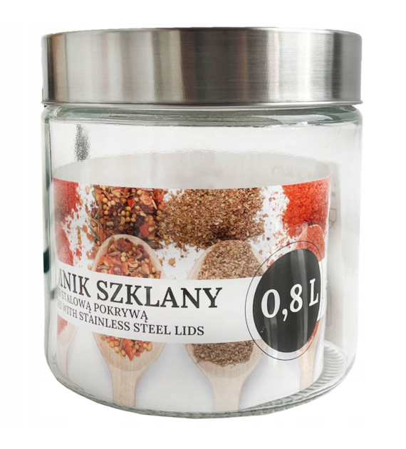 POJEMNIK SZKLANY ZE STALOWĄ POKRYWĄ 800ML FITA13