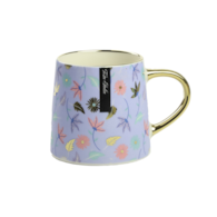 KUBEK PORCEL. 400ML ZŁOTY/BŁĘKIT KWIATY PL24002BL
