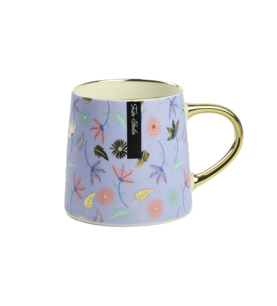 KUBEK PORCEL. 400ML ZŁOTY/BŁĘKIT KWIATY PL24002BL