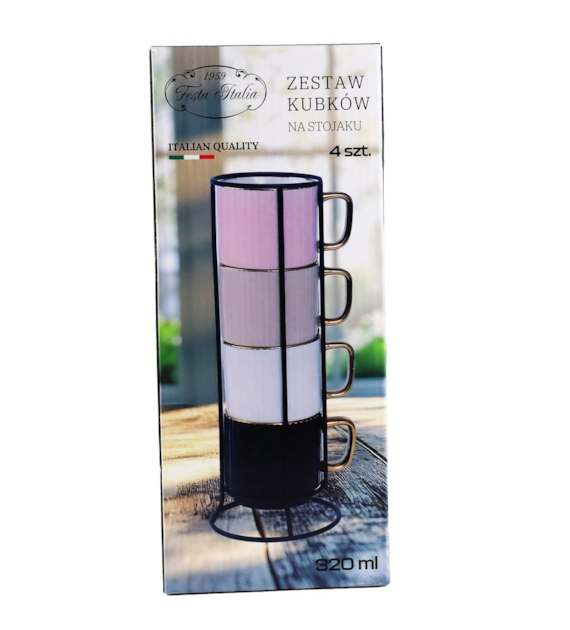 ZESTAW KUBKÓW 320ML 4SZT NA STOJAKU PL24011MIX