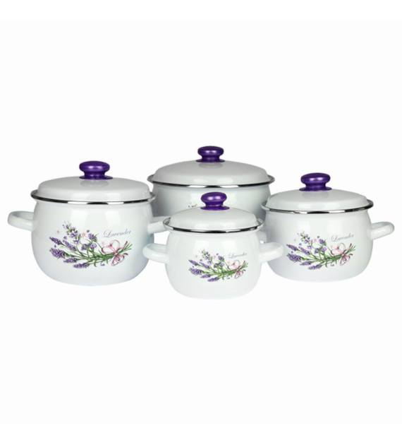 KOMPLET 8CZ. GARNKÓW EMALIOWANYCH  LAWENDA VK-929