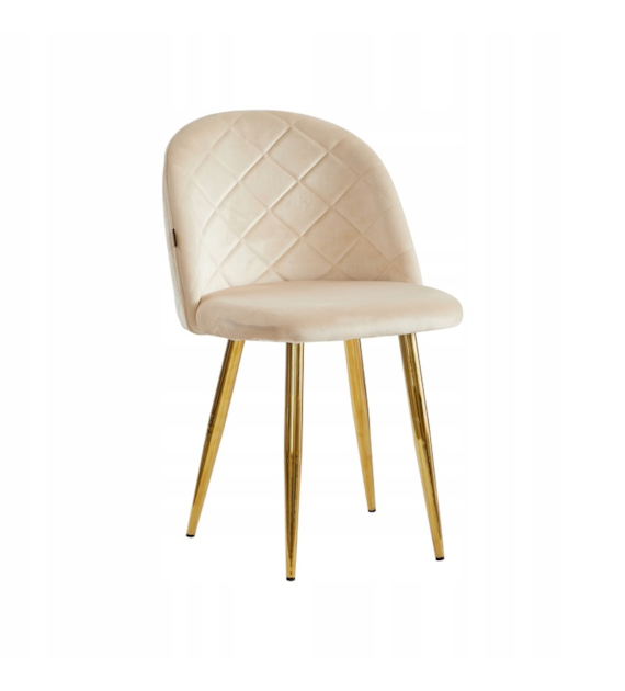 KRZESŁO TAPICEROWANE GLAMOUR KREMOWE ZŁOTE NOGI DC