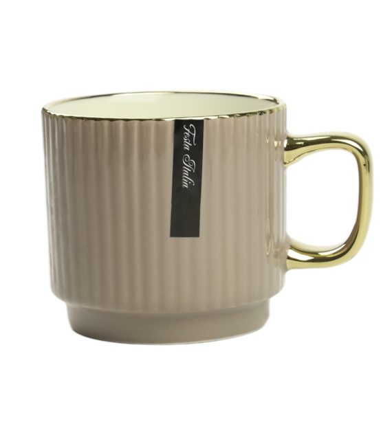 KUBEK PORCELANOWY 320ML ZŁOTY/BEŻOWY PL24010BZ