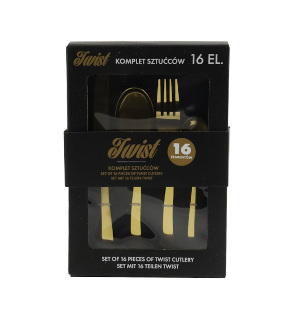 KPL. 16SZT SZTUĆCÓW STALOWYCH ZŁOTE TWIST