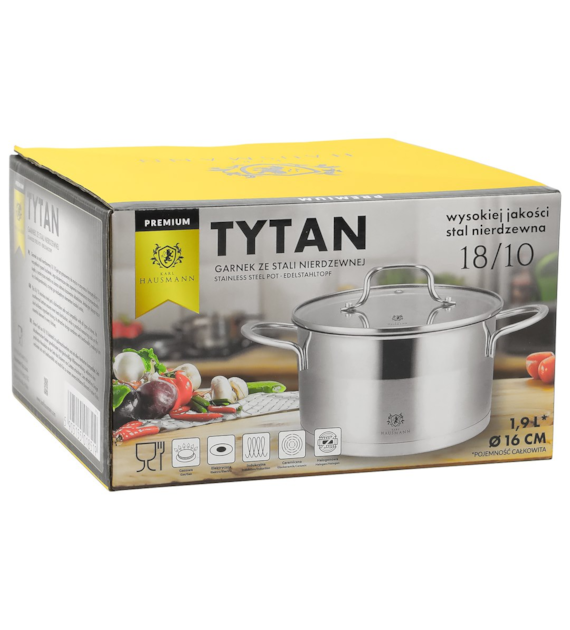 GARNEK STALOWY 18/10 TYTAN 16CM TYT16