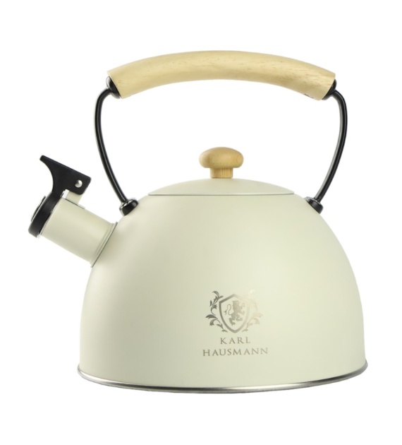 CZAJNIK STALOWY Z DREWNIANĄ RĄCZKĄ KREM -GS-04567C